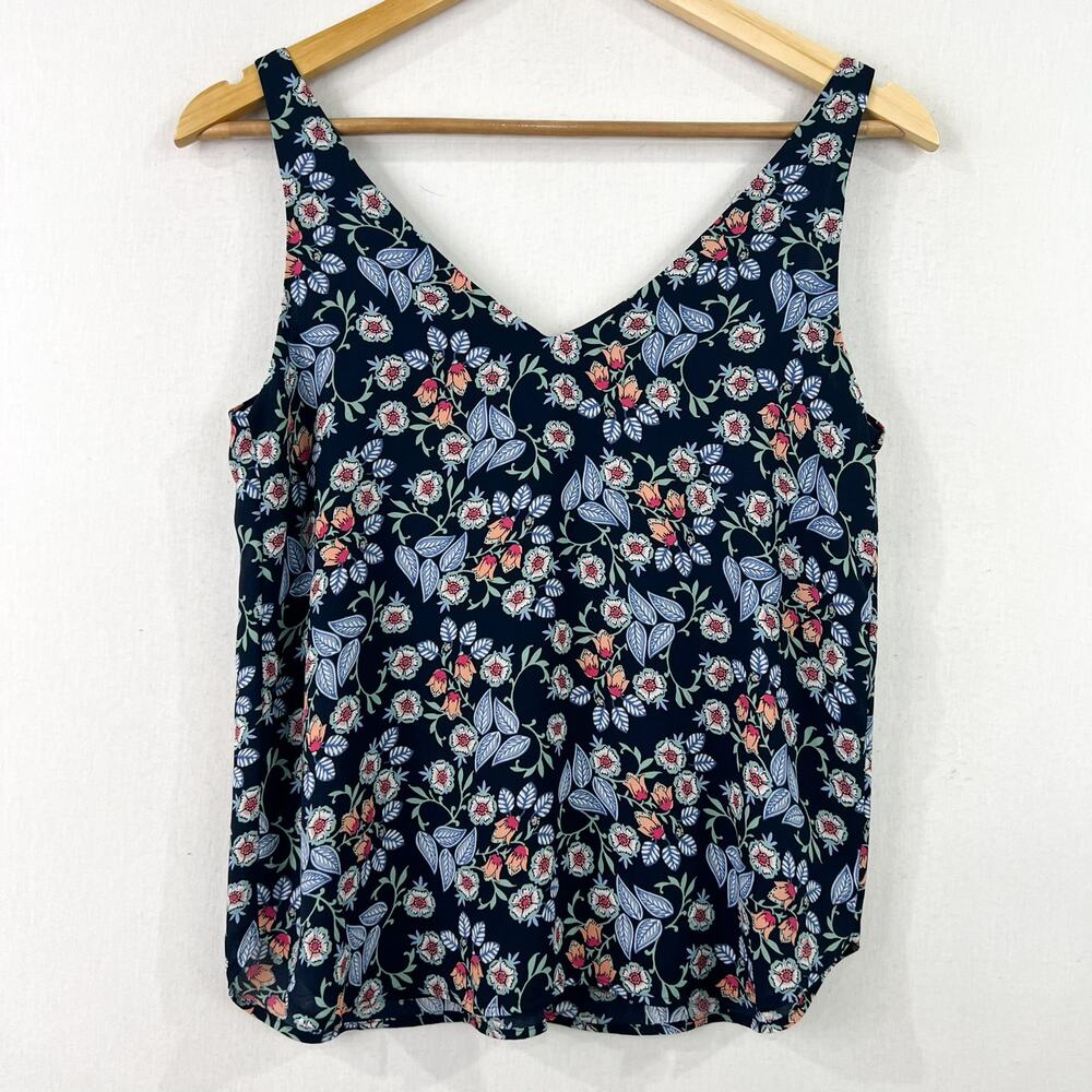 LOFT Floral Double V Neck Tank Top Blouse XXS Floral Feminine Flattering Chiffon - Picture 7 of 7